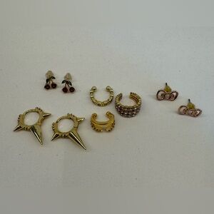 Gold ear cuffs cherries studs hello kitty bow studs huggies earrings bundle